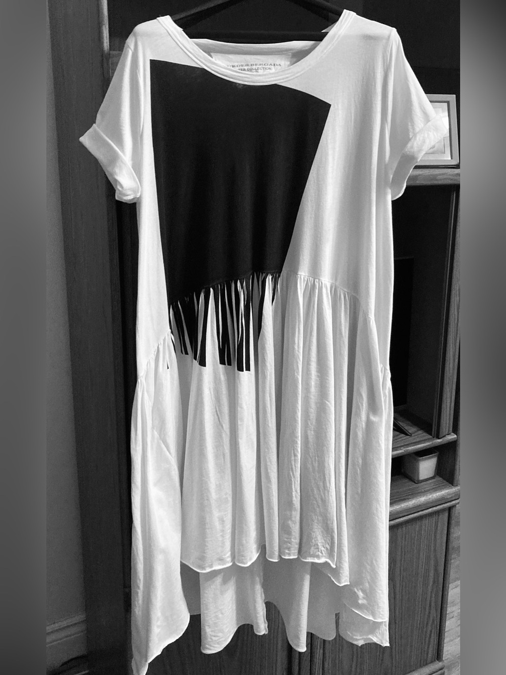 LURDES Bergada faux fringe 💯 cotton high/low tunic White & Black tunic - Picture 2 of 7